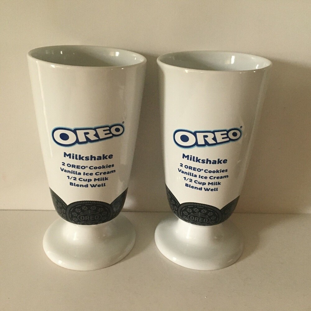 Pair Of Oreo Milkshake Recipe Pedestal Ceramic Shake Cup Mug 7"